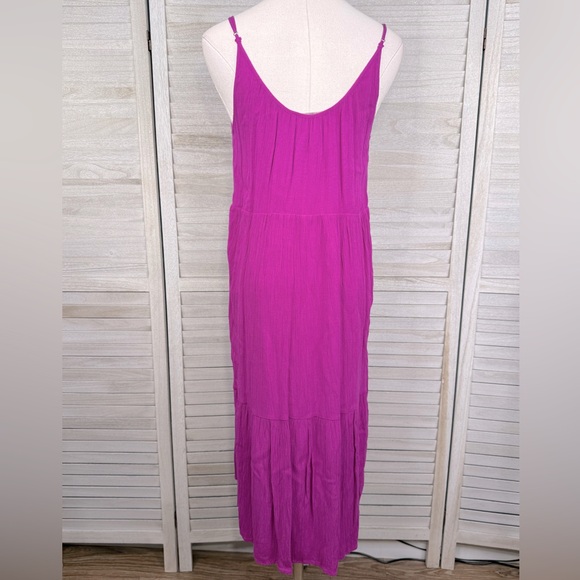 LOFT Gauzy A-Line Linen Blend Maxi Sundress Magenta-Small (petite) - Picture 3 of 3